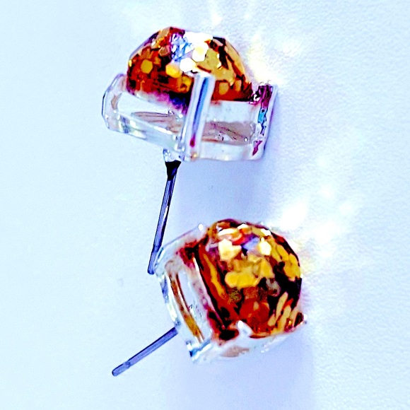 kate spade square gold glitter stud earrings - Picture 4 of 7